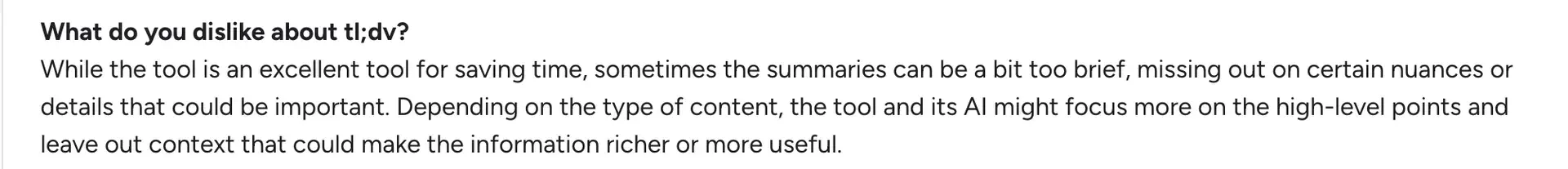 tl;dv AI-generated meeting summary example
